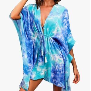 Adome Blue and Green Tie Dye Beach swim cover up NWT size small